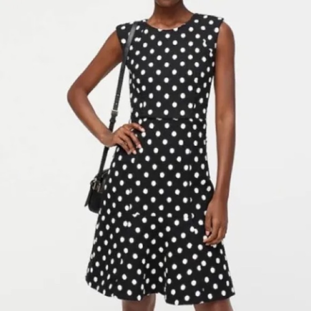 Jcrew Black with white polka dot cotton tweed Aline dress. 100% Cotton lined